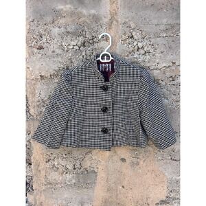 Y2K  Vintage  Wool Blend Houndstooth Cropped Mini Blazer Whimsigoth Cottagecore